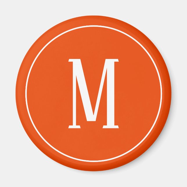 Monogramme blanc sur aimant rond orange brillant (Devant)
