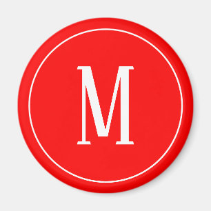 Monogramme blanc sur aimant rond rouge