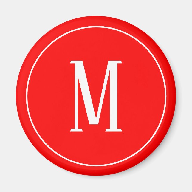 Monogramme blanc sur aimant rond rouge (Devant)