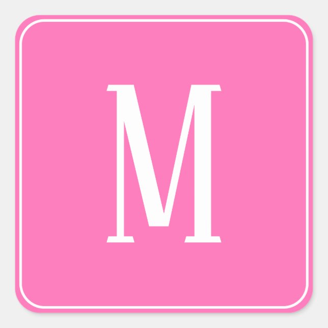 Monogramme blanc sur Sticker Carré rose (Devant)