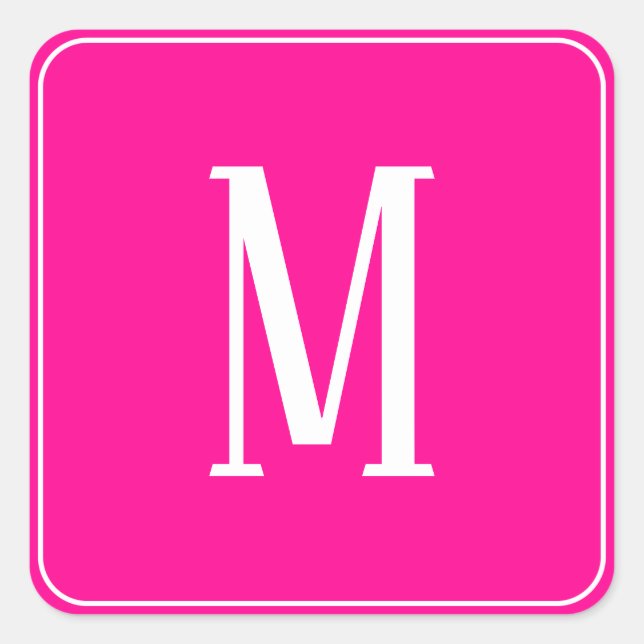 Monogramme blanc sur Sticker Carré rose chaud (Devant)