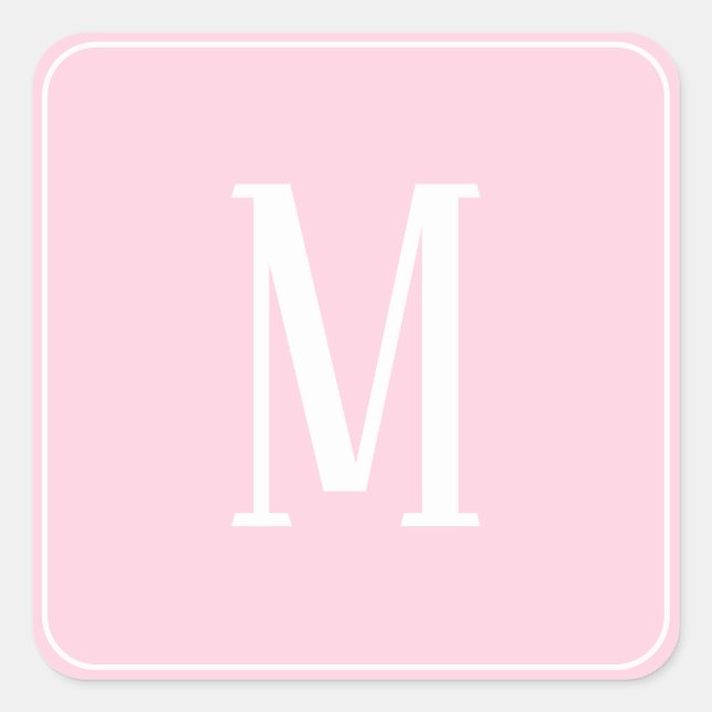 Monogramme blanc sur Sticker Carré rose clair (Devant)