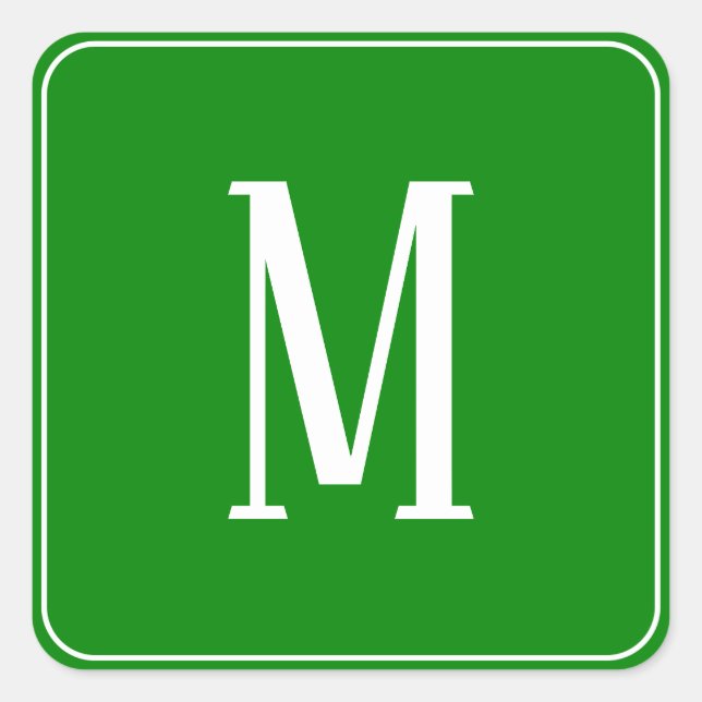 Monogramme blanc sur Sticker Carré vert (Devant)