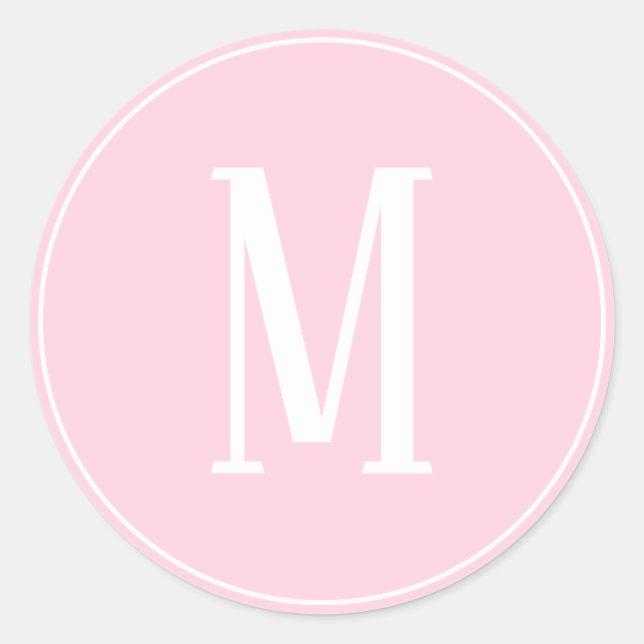 Monogramme blanc sur Sticker rond rose clair (Devant)