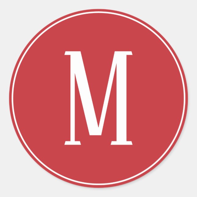Monogramme blanc sur Sticker rond rouge foncé (Devant)