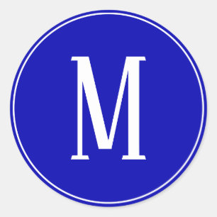 Monogramme blanc sur Sticker Royal Blue Round