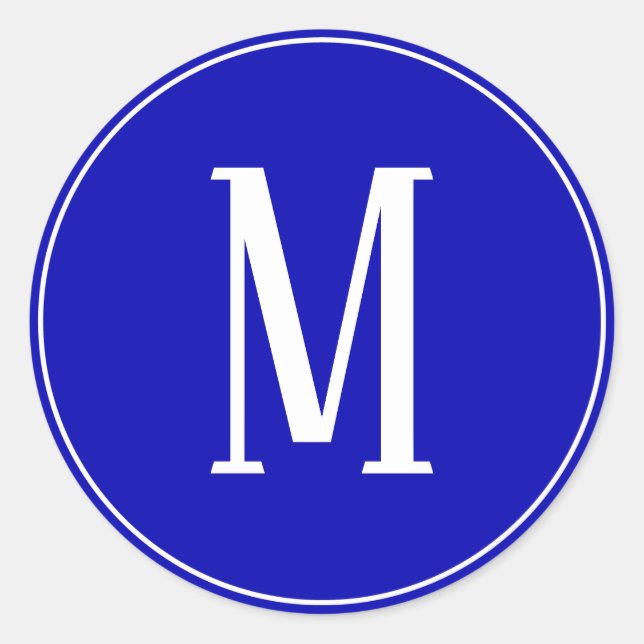 Monogramme blanc sur Sticker Royal Blue Round (Devant)