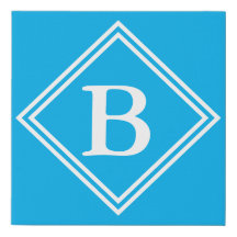 Monogramme Bleu blanc cadre, Faux initial toile Pr