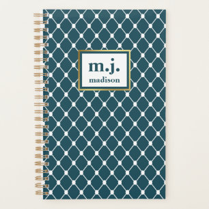 Monogramme bleu chic Personnalisé géométrique
