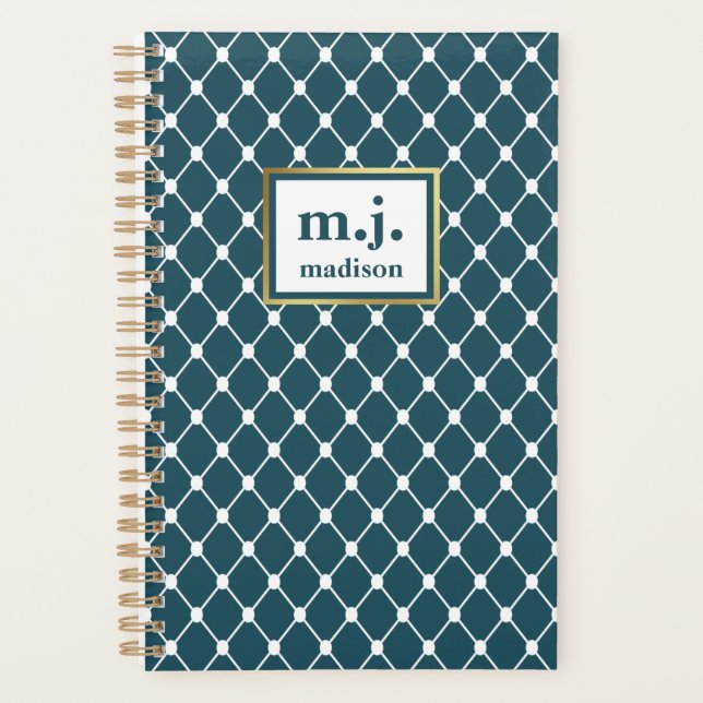 Monogramme bleu chic Personnalisé géométrique (Devant)