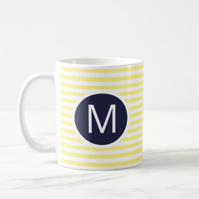 Monogramme bleu de la Marine ronde sur la Mug rayé (Gauche)