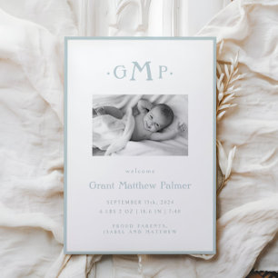 Monogramme bleu Faire-part bébé garçon