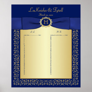 Monogramme Bleu, Gold Floral Poster de siège 2