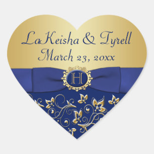 Monogramme bleu, Gold Floral Wedding Favor Sticker