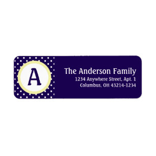 Monogramme bleu jaune blanc Polka Étiquette de adr