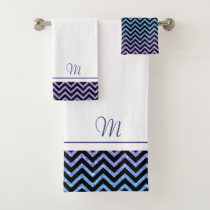 monogramme bleu marine et chevron rose