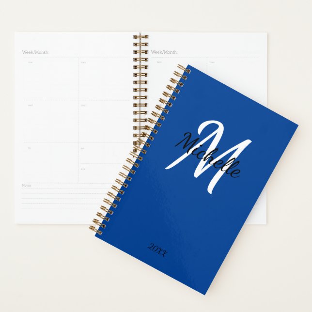 Monogramme bleu minimal moderne Nom + initial (Devant avec enveloppe)