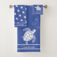Monogramme Bleu n Tortue de mer blanche Nautique