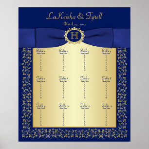 Monogramme Bleu, Or Floral Poster de la table assi