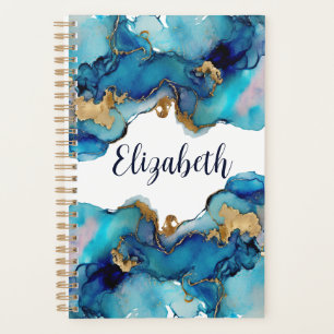Monogramme Bleu Or Lavage Splash Aquarelle Abstrai