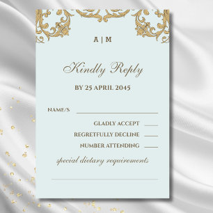 Monogramme bleu Ornate Victorian Wedding Carte RSV