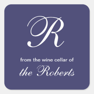 Monogramme bleu R de la cave à vin des Étiquettes