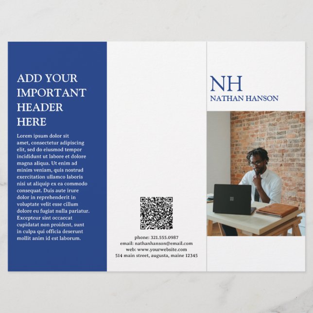 Monogramme bleu simple Brochure moderne (Devant)