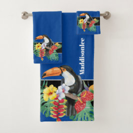 Monogramme bleu tropical Nom Salle de bain Toucan