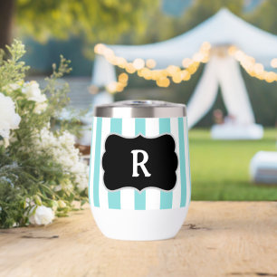 Monogramme bleu turquoise et blanc rayures de caba