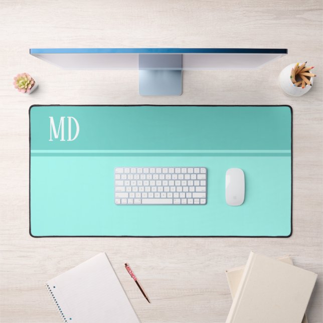Monogramme bleu turquoise simple et joli (Bureau 1)