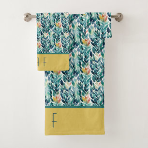 Monogramme bleu vert jaune Feuille Motif feuille