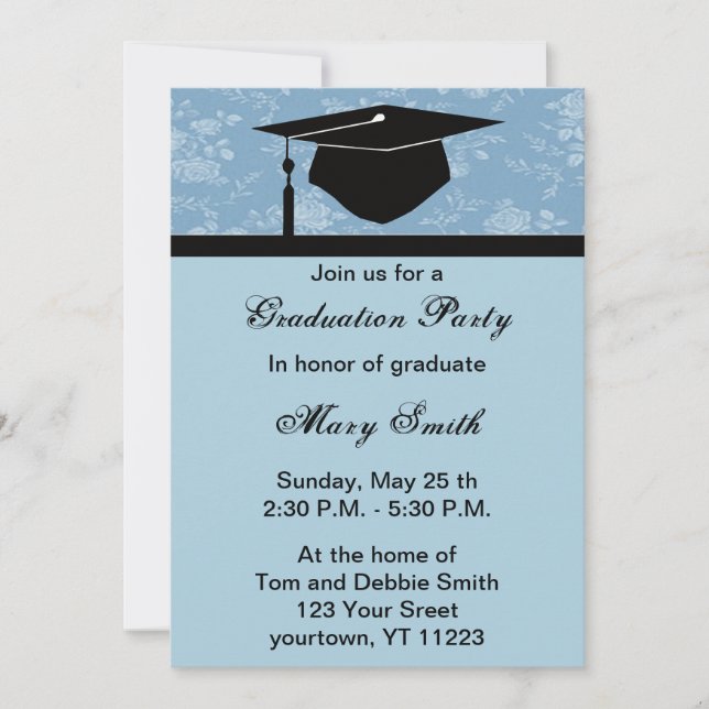 Monogramme Blue Floral Graduation Party Invitation (Devant)