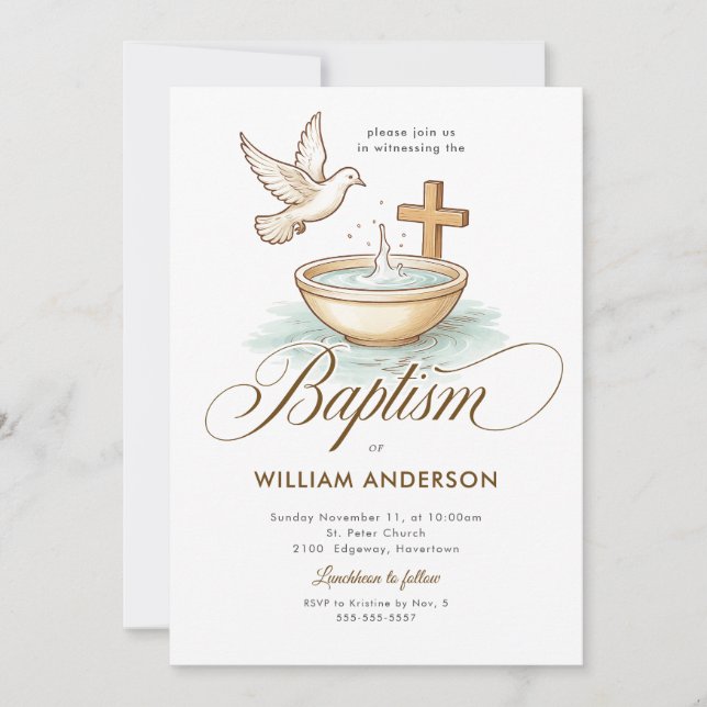 Monogramme Blue Wreath Baptism Invitation pour gar (Devant)