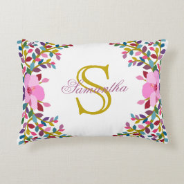 Monogramme Boho Foliage & Hibiscus Accent Coussin