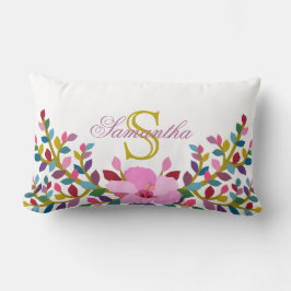 Monogramme Boho Foliage Hibiscus Lumbar Coussin