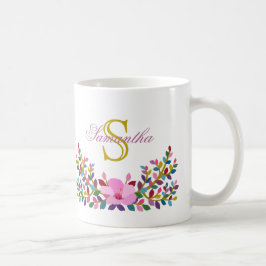 Monogramme Boho Folig Hibiscus Mug