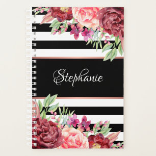 Monogramme Bourgogne floral noir rayures