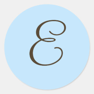 Monogramme Brown E sur bleu clair Faveur Étiquette