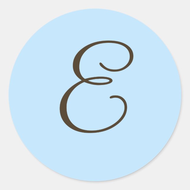 Monogramme Brown E sur bleu clair Faveur Étiquette (Devant)