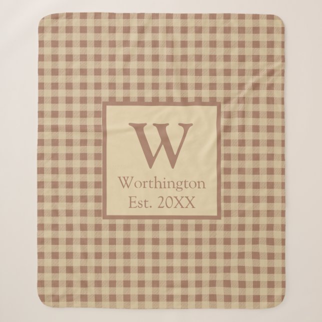 Monogramme Buffalo rouille beige Plaid rustique (Devant)