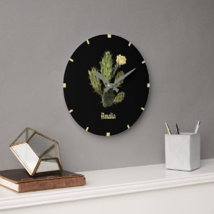 Monogramme Cactus Fleur Vintage Black Wall Horloge