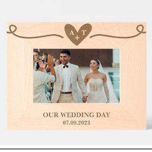 Monogramme cardiaque mariage Cadre bois personnali