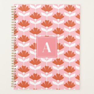 Monogramme carré initial floral rose et rouge vint