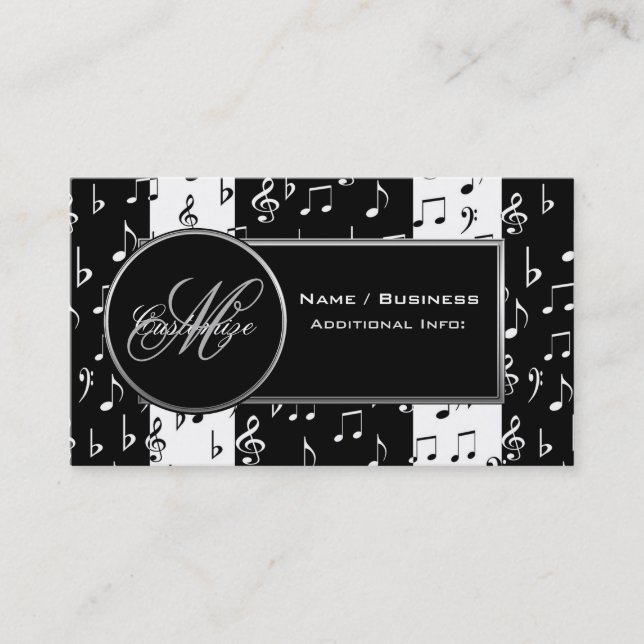 Monogramme Carte de visite de musique noir et blan (Devant)