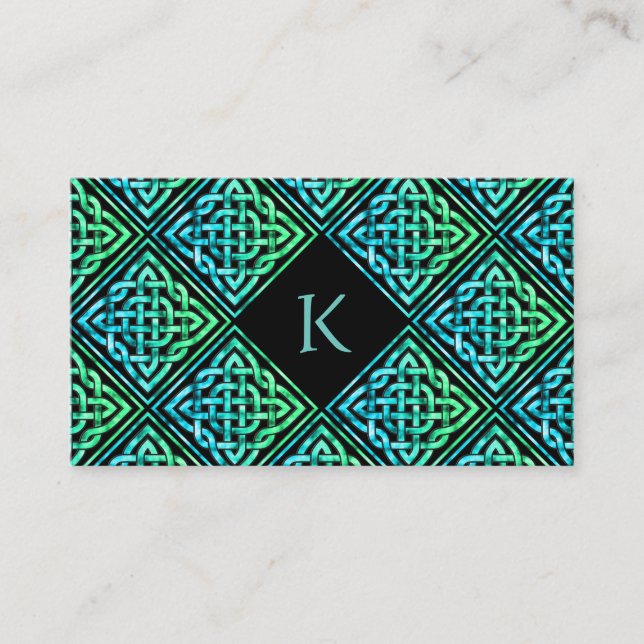 Monogramme Celtic Blue Green Carte de visite (Devant)