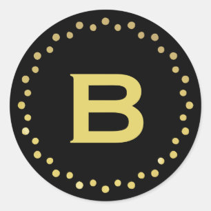 Monogramme Cercle Points Sticker Étiquette / Noir 