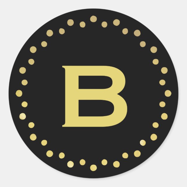 Monogramme Cercle Points Sticker Étiquette / Noir  (Devant)