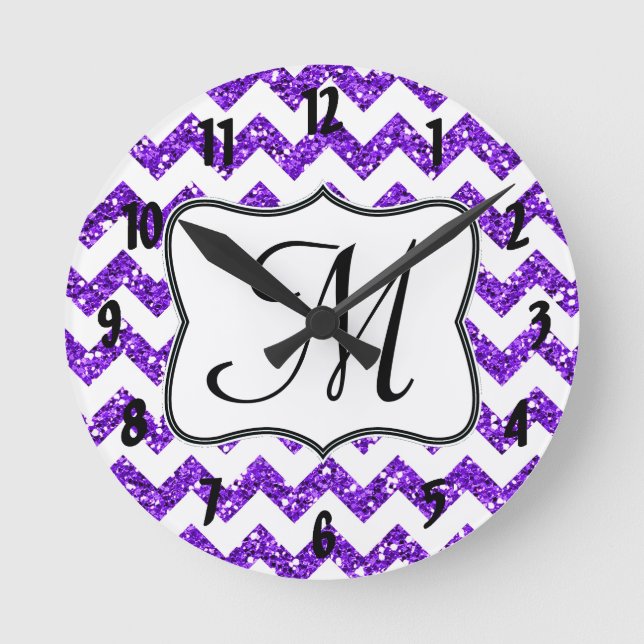 Monogramme Chevron violet moderne Horloge murale i (Recto)