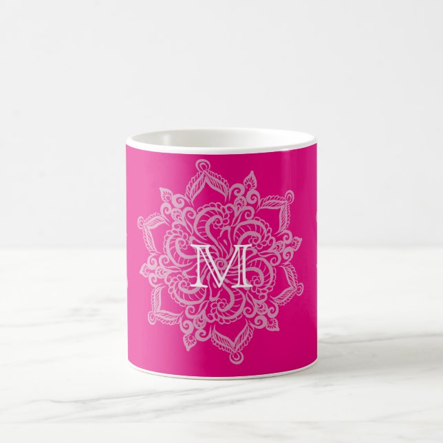 Monogramme chic de mandala de roses indien tasse (Centre)