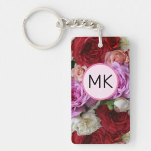 Monogramme Chic Floral rose et rouge Fleurs